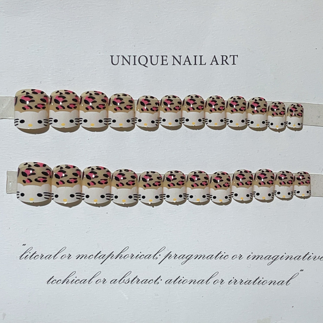 Playful Cat-Themed Press-On Nail Set