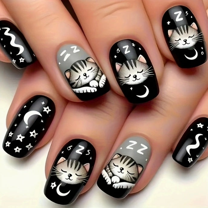 Whimsical Cat-Themed Nail Art Kalsten