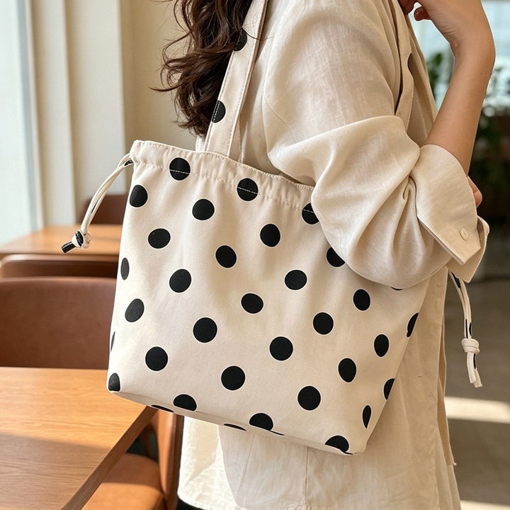 Cute Drawstring Dot Pattern Tote Bag