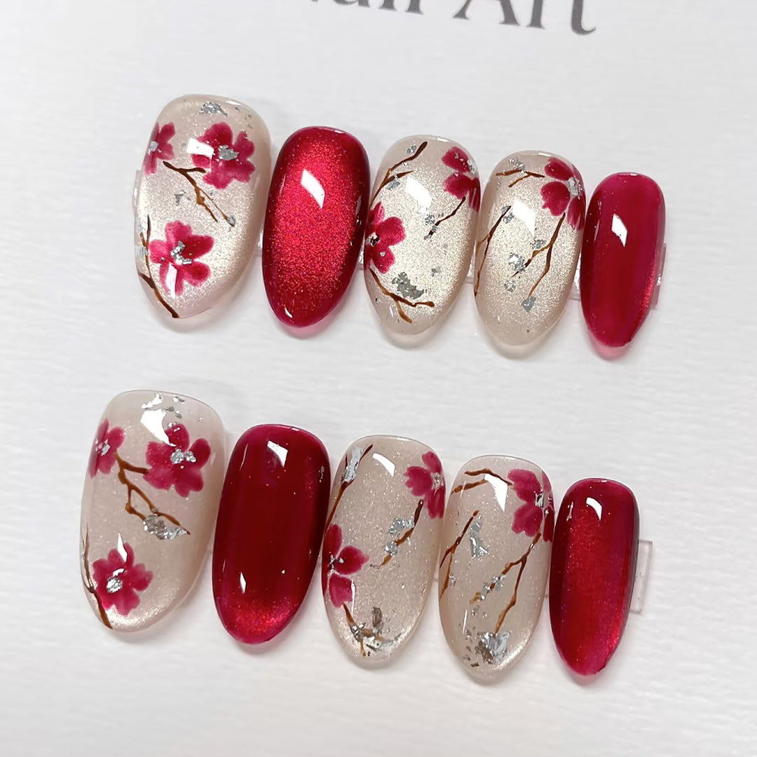 Decorative Floral Press-On Nail Set