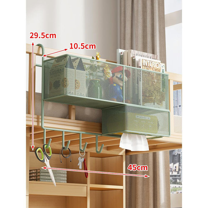 Over-Rail Hanging Mesh Storage Basket with Sliding Drawer and Utility Hooks