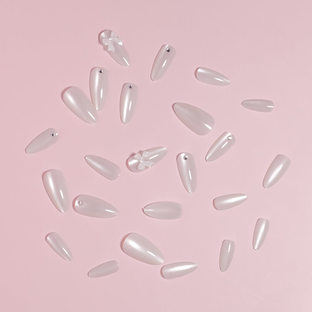 Elegant Stiletto-Shaped Press-On Nails with Decorative Bow Accents Kalsten