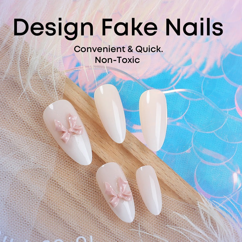 Elegant artificial nail set with luxurious ombre effect and delicate bow accents Kalsten
