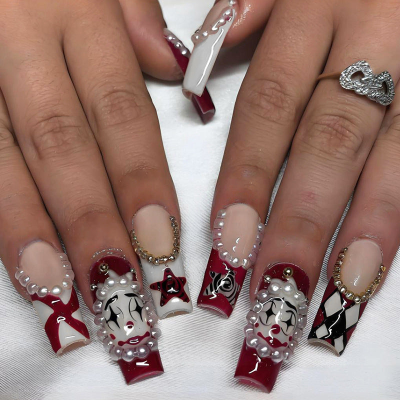 Acrylic nail set with creative horror patterns and glamorous 3D decorations Kalsten