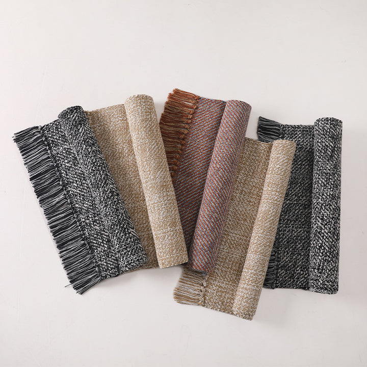 Woven table runner made of cotton blend with fine structure and herringbone look as well as decorative fringes Kalsten