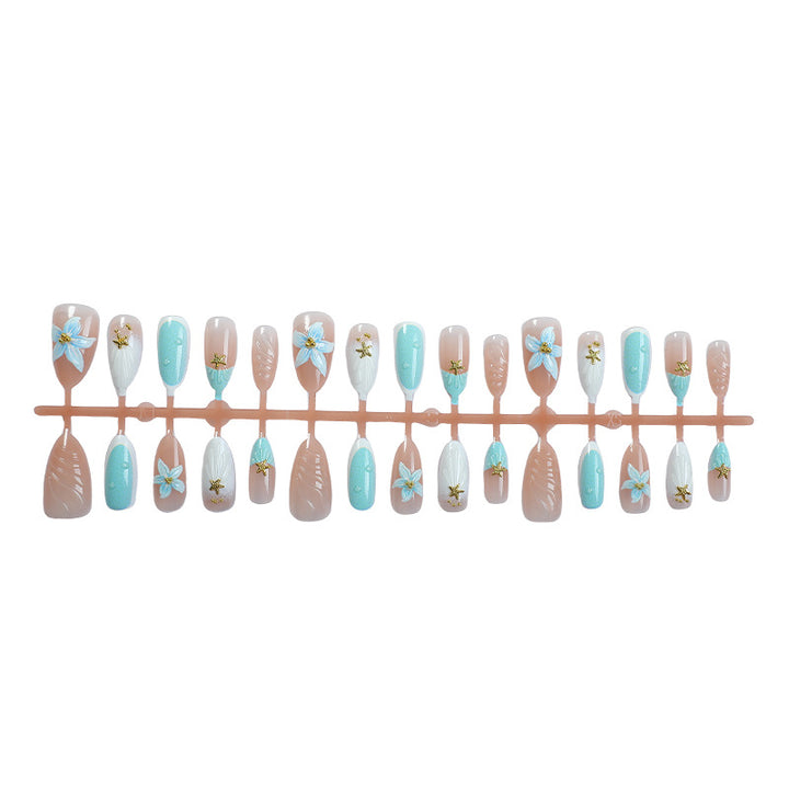 Artificial nail set with floral design and artistic embellishments Kalsten