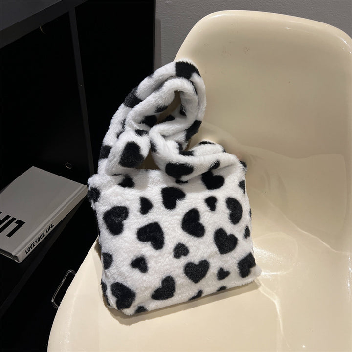 Cozy Plush Heart-Patterned Handbag