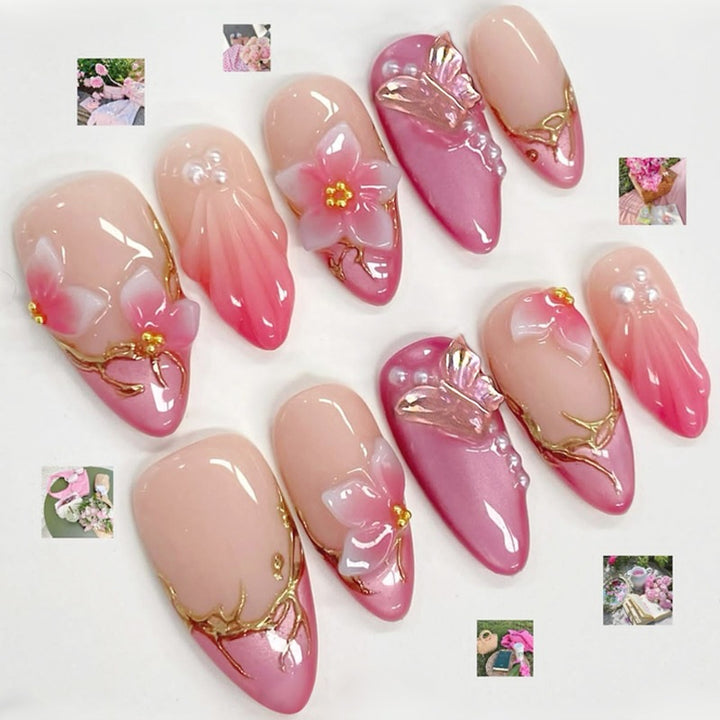 Nail art set with floral 3D designs and elegant shine accents Kalsten