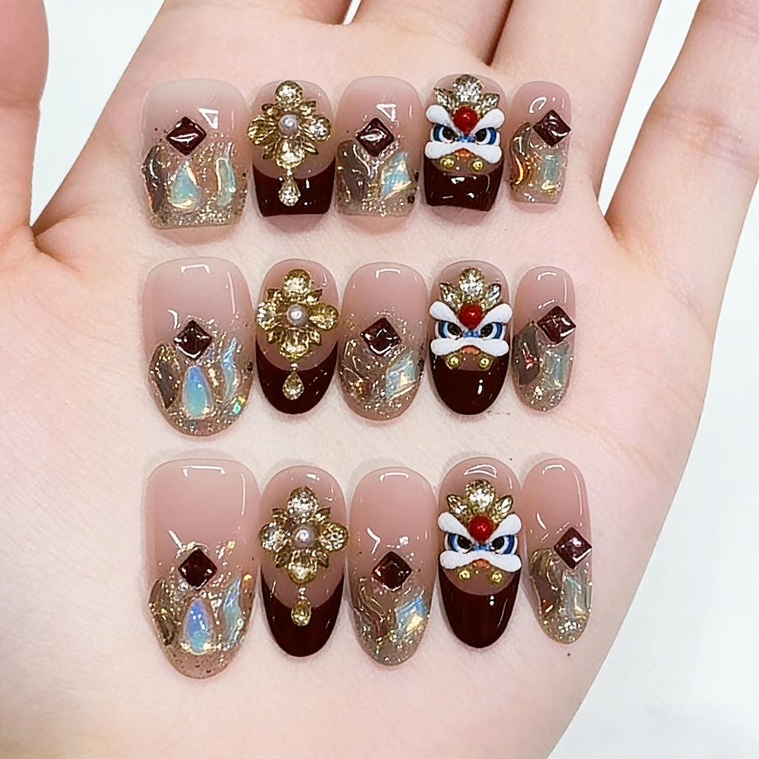 Decorative Press-On Nail Art Set with 3D Embellishments Kalsten