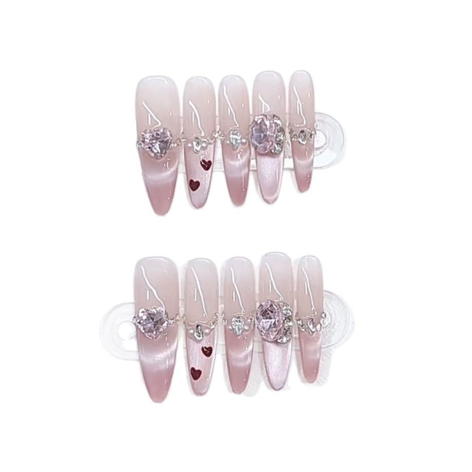 Decorative Press-On Nail Art Set with Heart and Gem Accents Kalsten