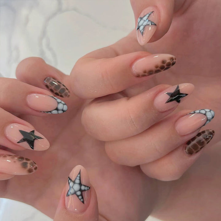 Artistic Press-On Nail Set with Unique Star and Texture Designs Kalsten