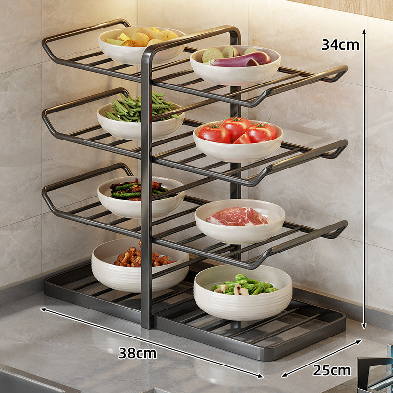 Multi-Tier Vertical Countertop Rack for Bowls with Drip Tray & Slanted Shelf Design