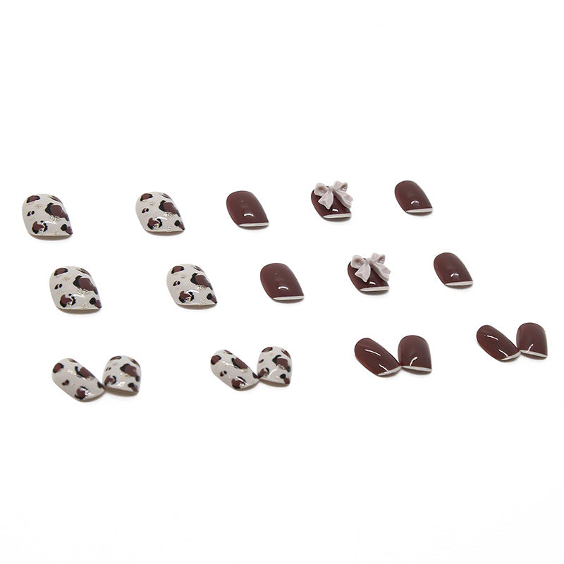 Decorative Press-On Nail Art Set with Bow and Leopard Patterns
