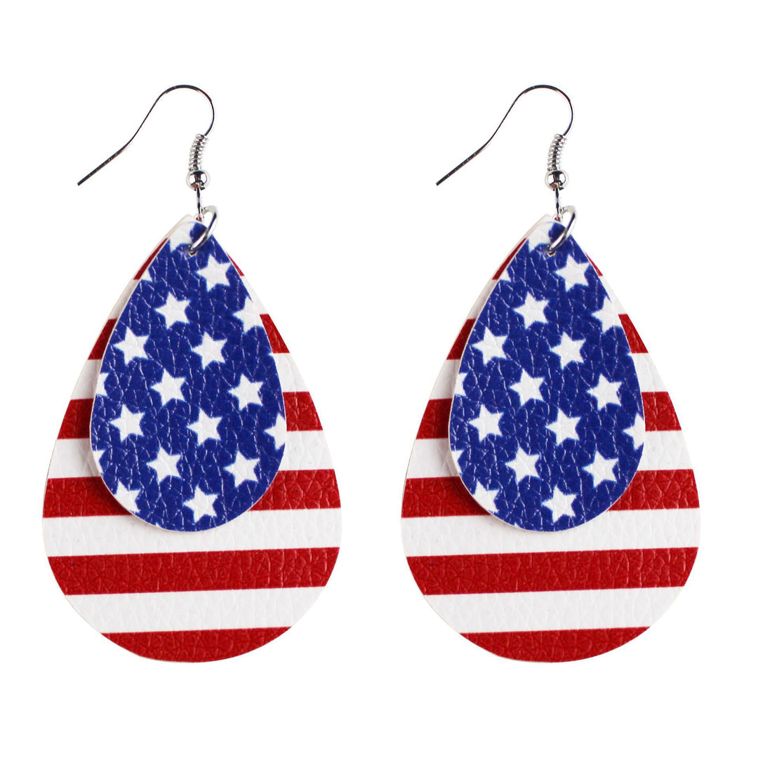 Women's nan teardrop-shaped faux leather earrings with star and stripe print Kalsten