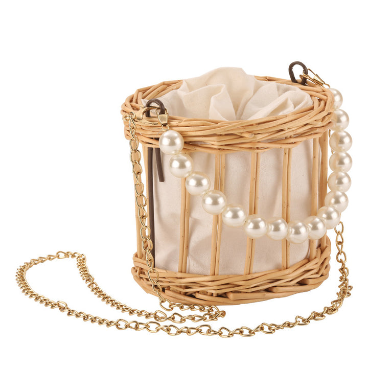 Ladies Stylish Basket Bag with Pearl Accents Kalsten