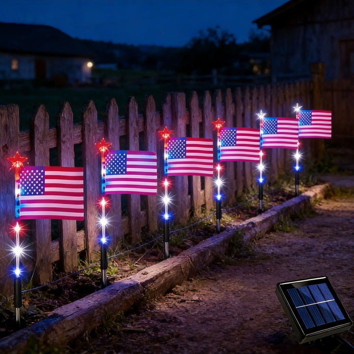 Unisex solar-powered ground spikes with mini flags and glowing star LEDs Kalsten
