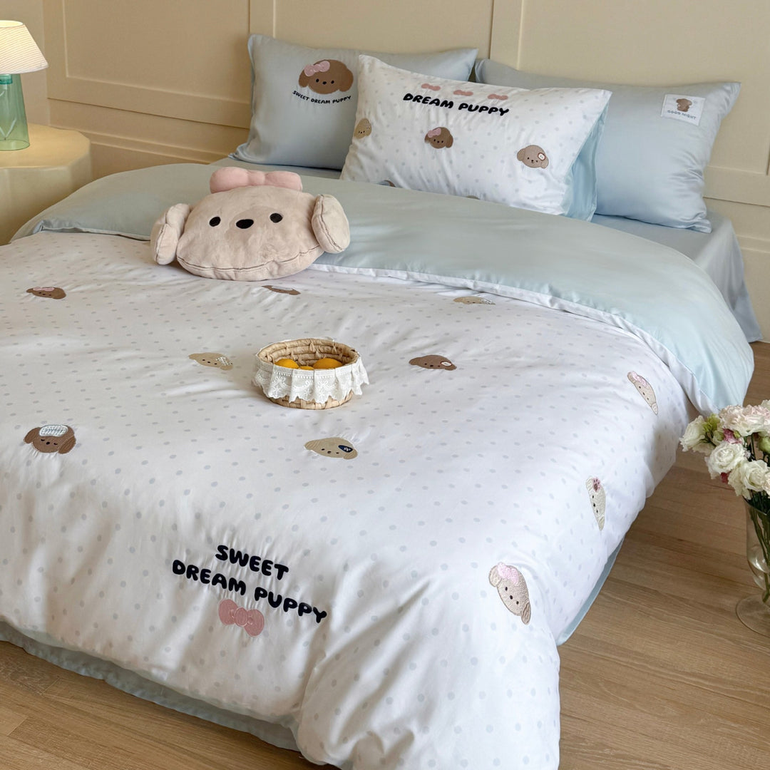 Children's and youth bedding set with reversible function, soft microfiber and cute dog design