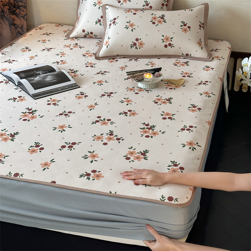 Bed Sheet Set with floral all-over print and decorative hem band
