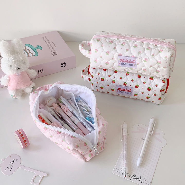 Quilted Strawberry Print Pencil Case