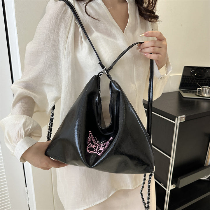 Butterfly-Embroidered Slouchy Handbag