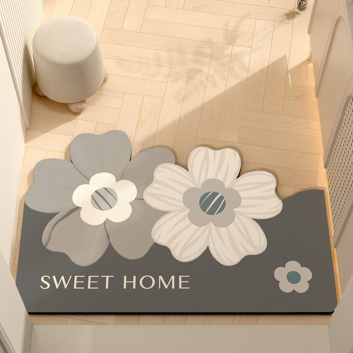Whimsical Floral Motif Memory Foam Bath Mat