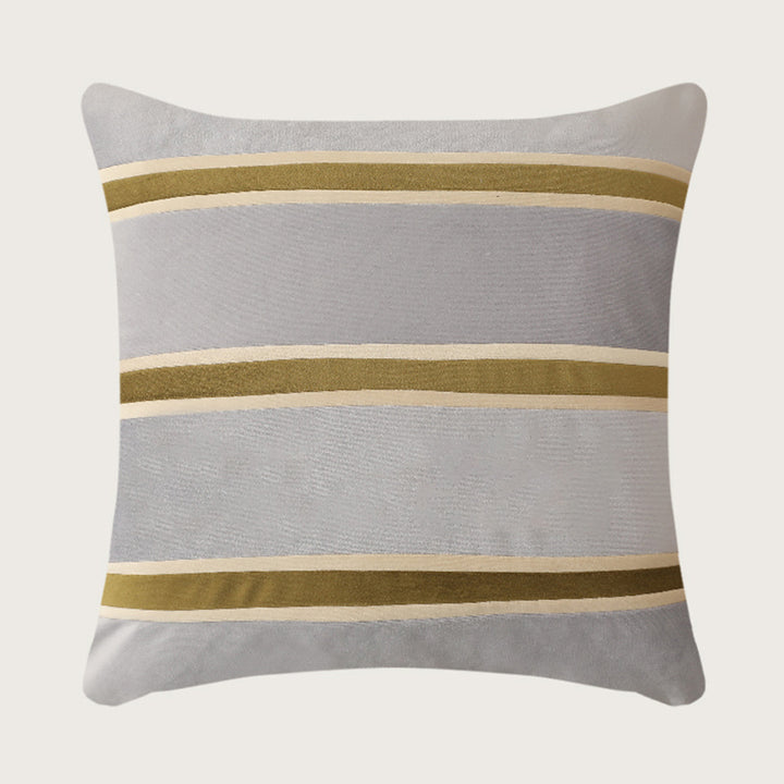 Square velvet decorative pillow with woven stripes and concealed zipper