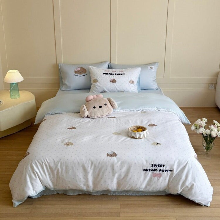 Children's and youth bedding set with reversible function, soft microfiber and cute dog design