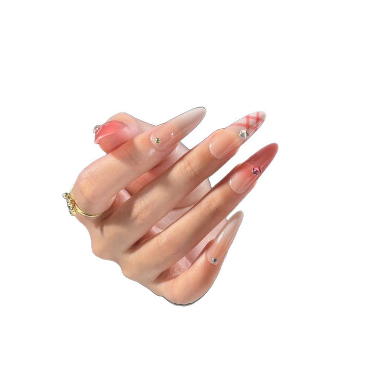 Artistic Almond-Shaped Press-On Nail Set with Decorative Rhinestone Details Kalsten