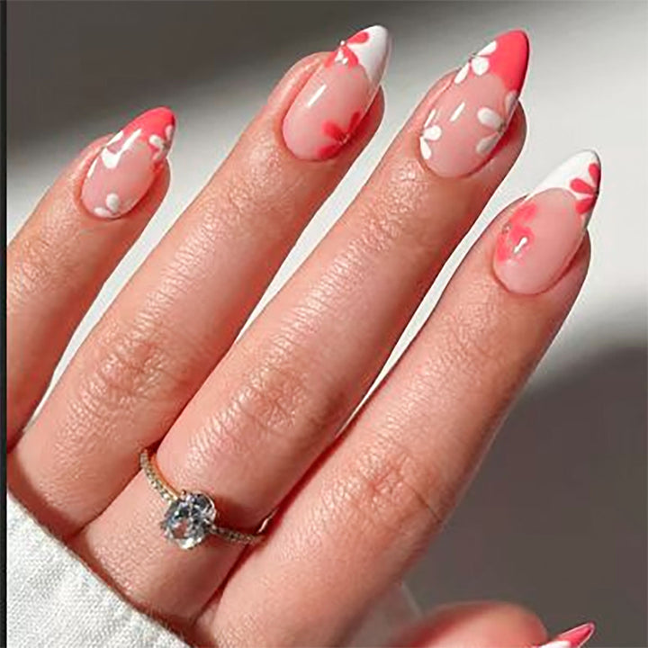 Floral Accent Stiletto Press-On Nails