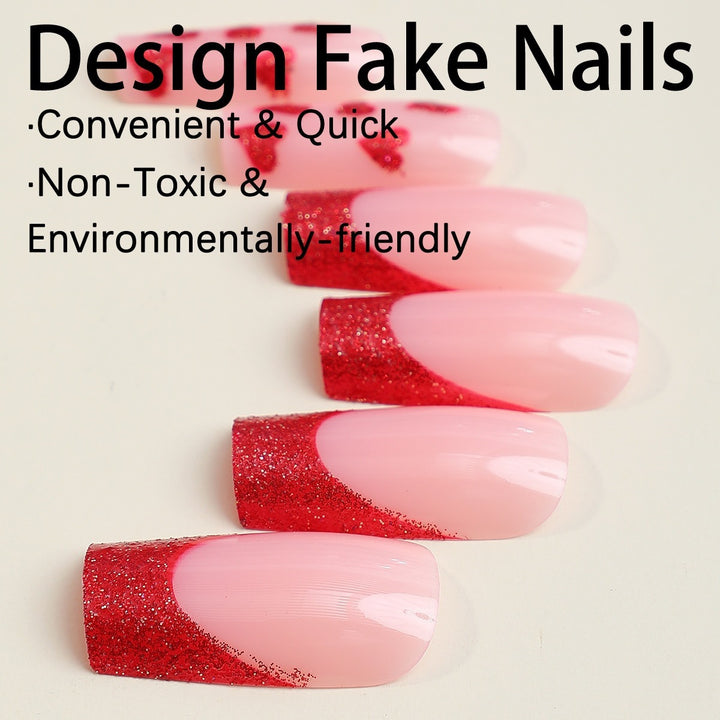 Artificial nail set with romantic heart designs and glitter accents Kalsten