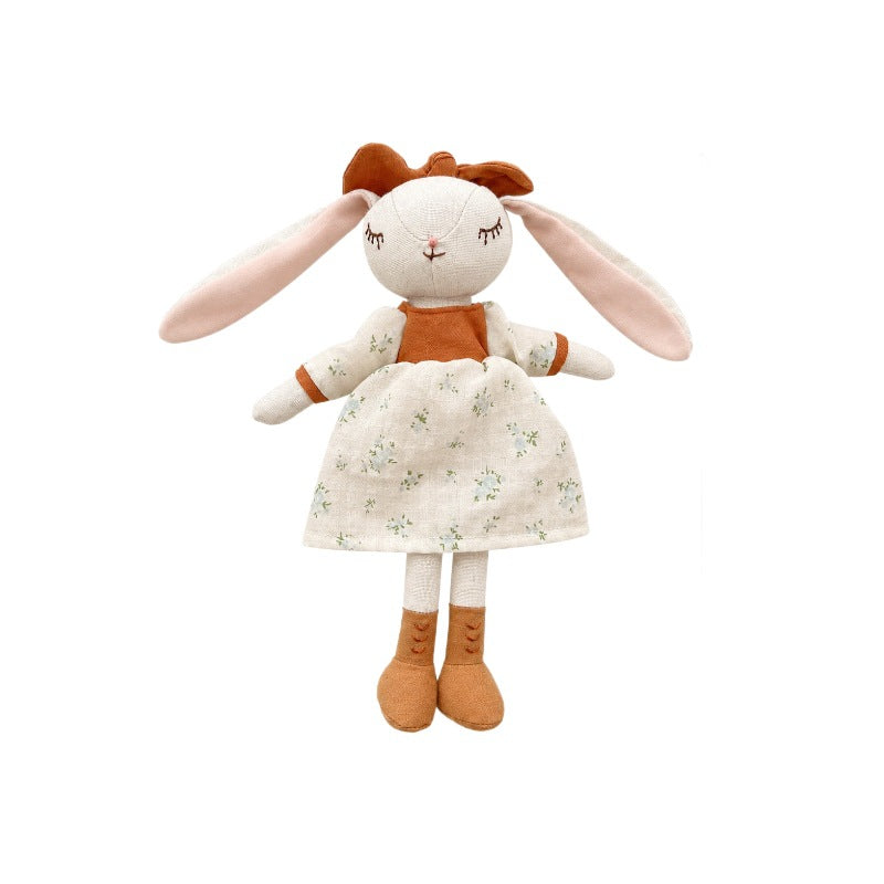 Handcrafted Linen Elephant Soft Toy Doll with Striped Ruffle Collar