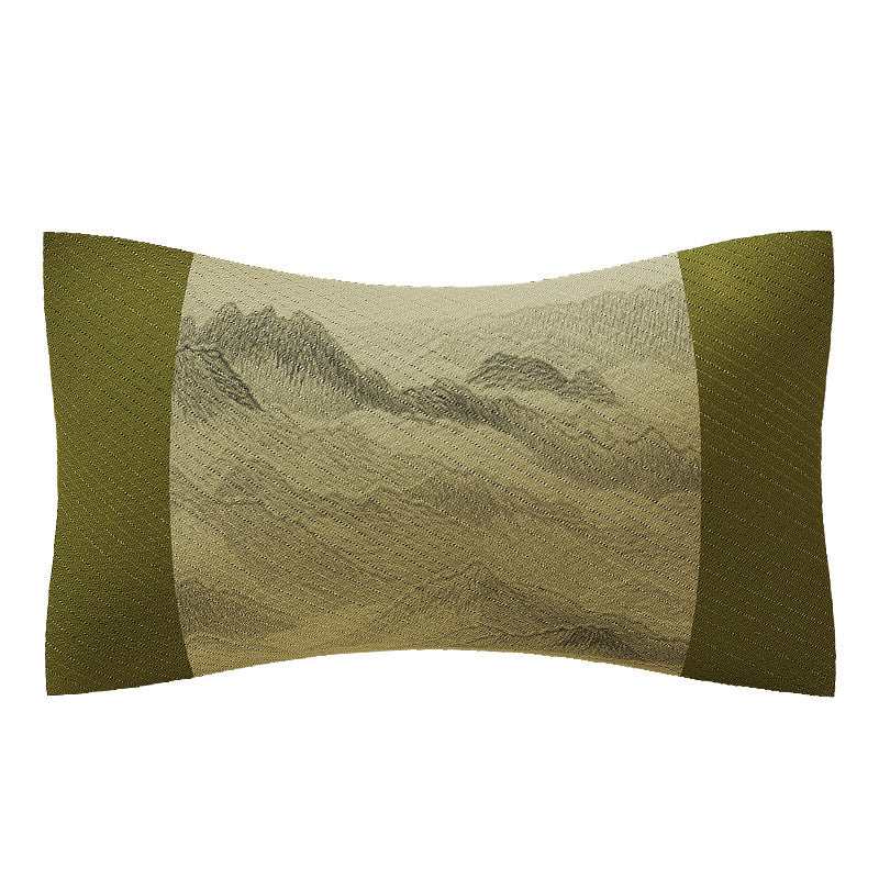 Decorative Rectangular Jacquard Lumbar Pillow Cover with Mountain Landscape Motif