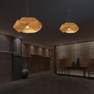 Woven Rattan Contemporary Pendant Light