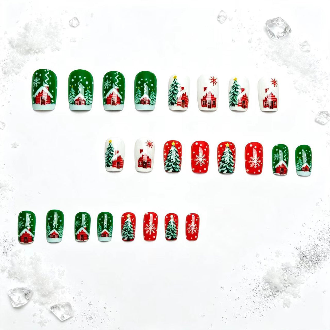 Artificial nails with winter chalet design Kalsten