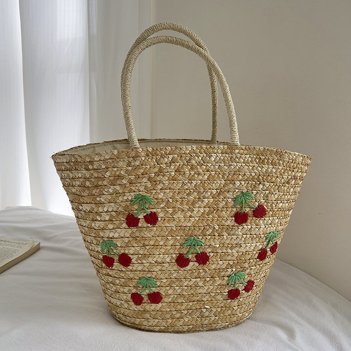 Handmade straw bag with colorful lemon motif Kalsten
