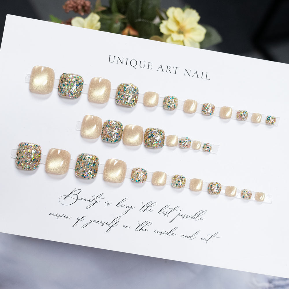 Rhinestone-Embellished Pedicure Nail Art