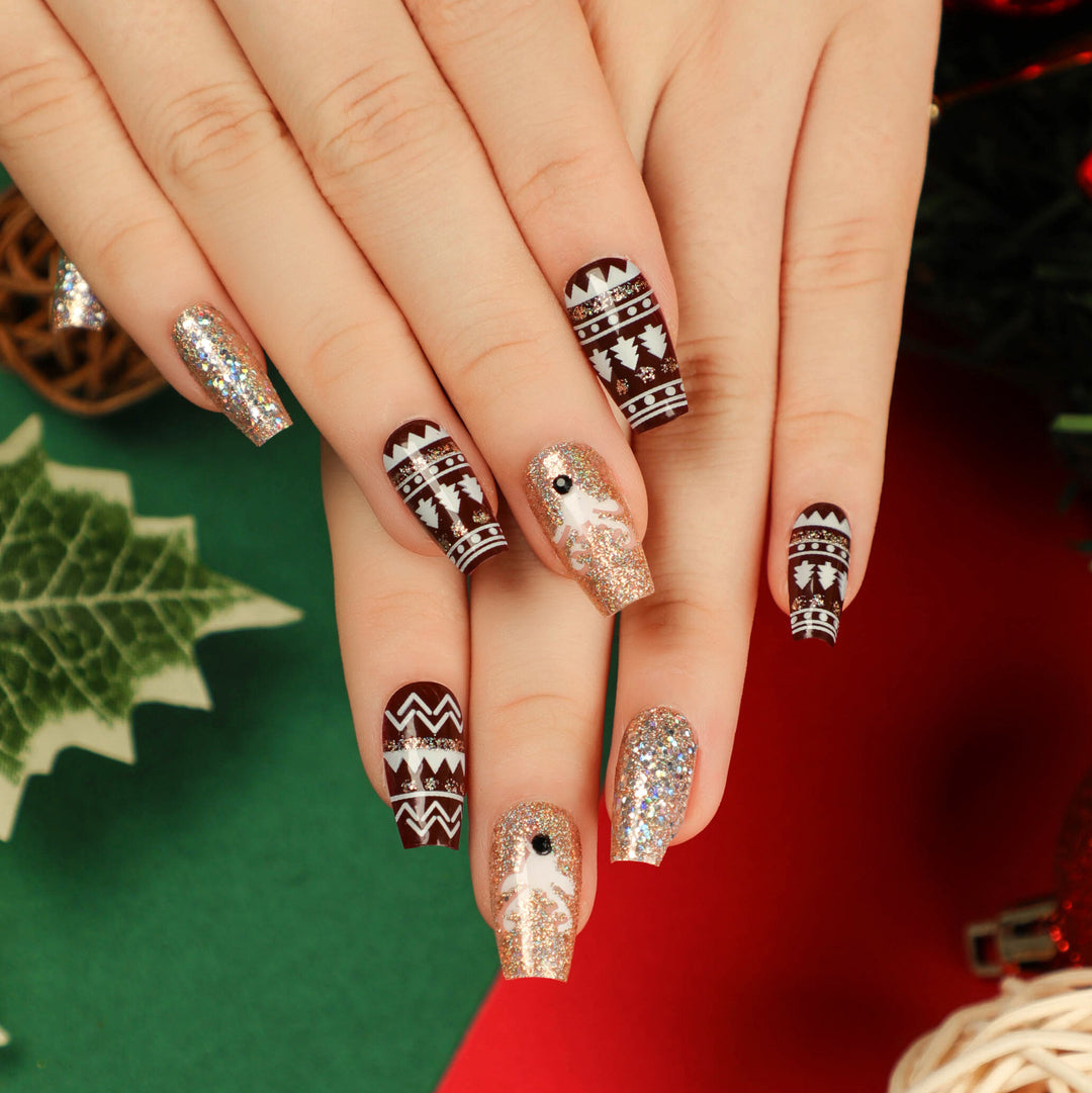 Artful Nail Extensions with Glitter and Rhinestone Embellishments Kalsten