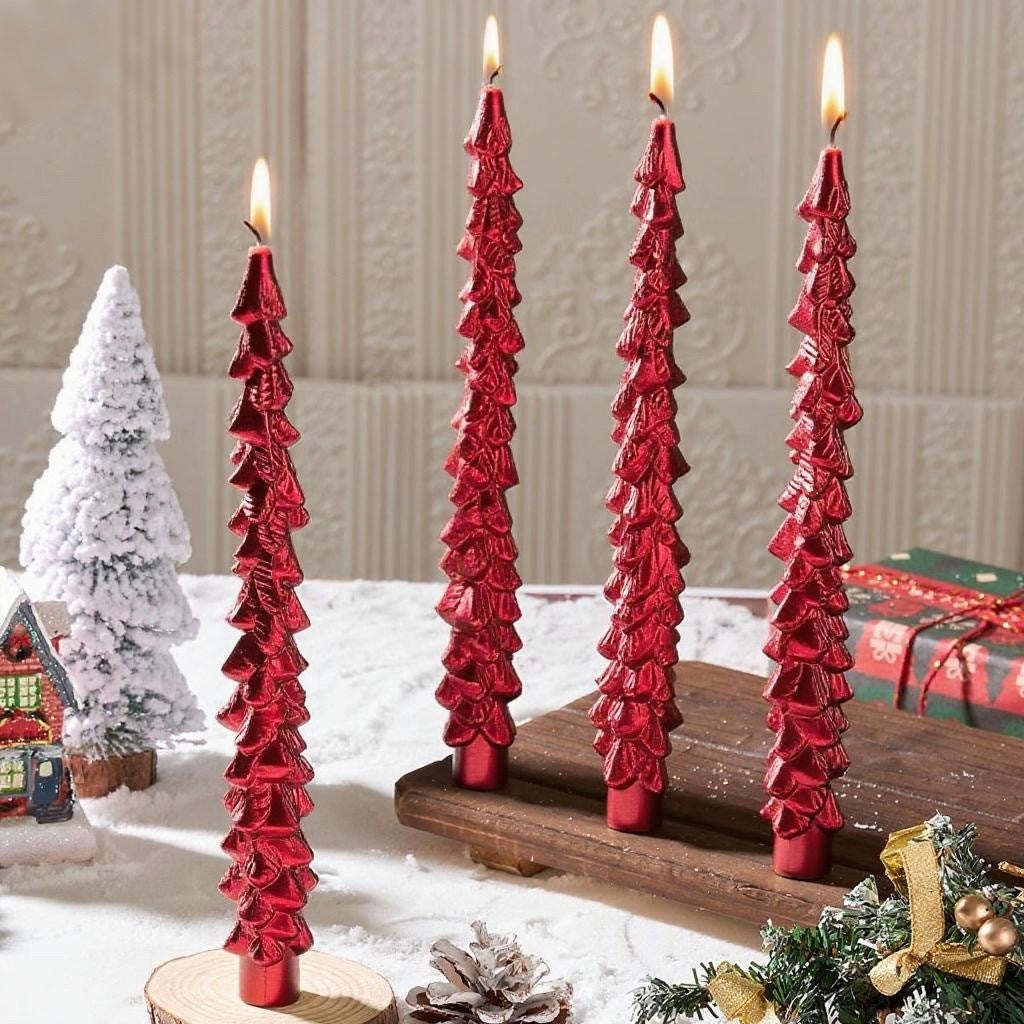 Hand-Textured Christmas Tree Taper Candle Set for Holiday Centerpieces