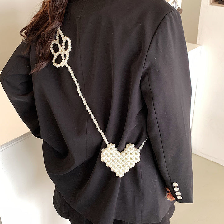 Heart-Shaped Pearl-Embellished Evening Clutch