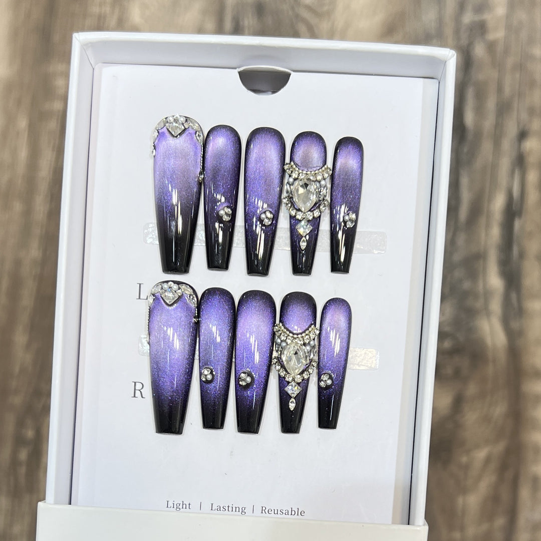 Decorative Press-On Nail Art Set with Gemstone Accents Kalsten