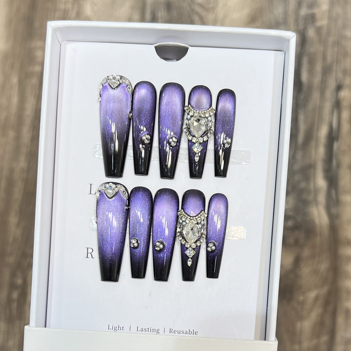 Decorative Press-On Nail Art Set with Gemstone Accents Kalsten