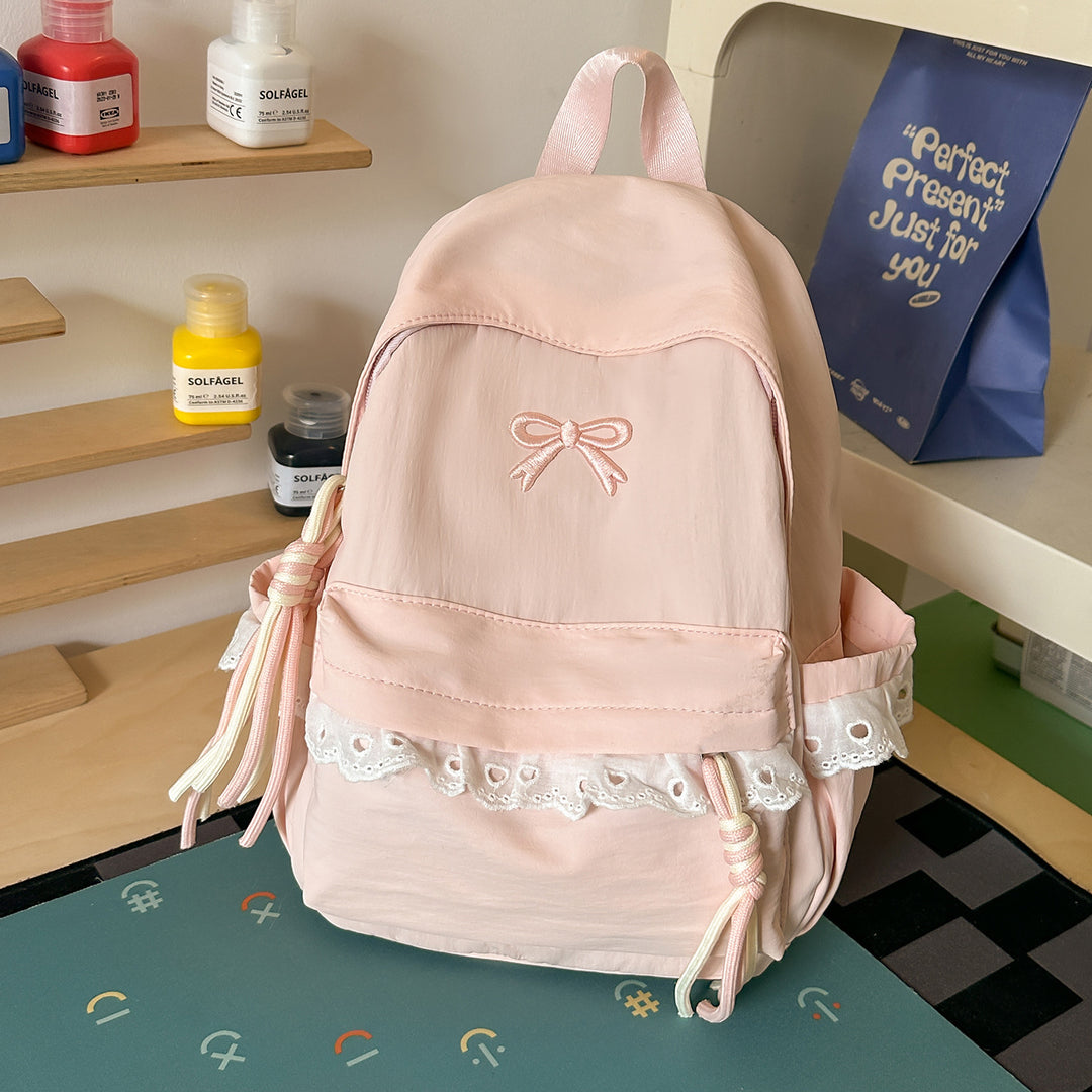 Stylish Embroidered Bow-Accent Backpack Kalsten