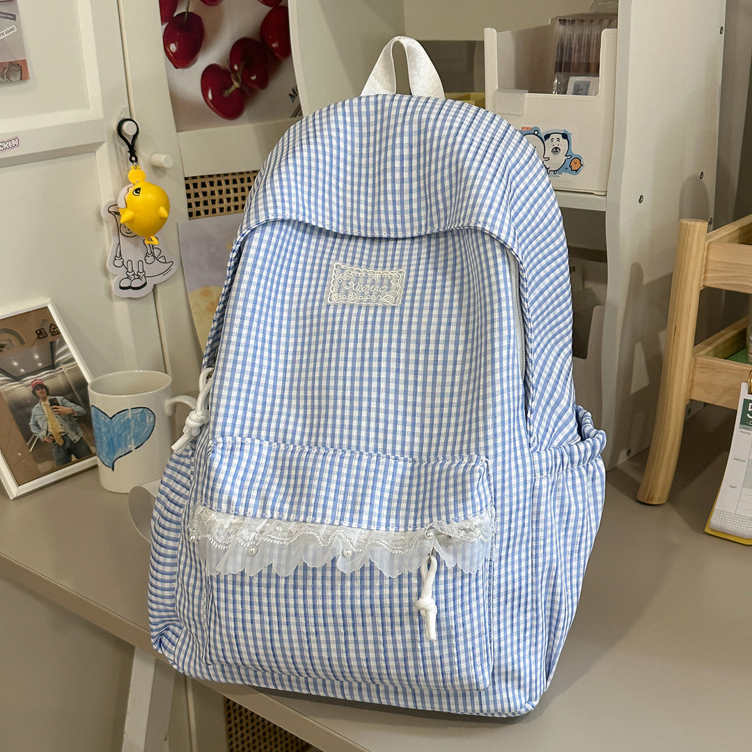 Charming Striped Lace-Trimmed Backpack Kalsten