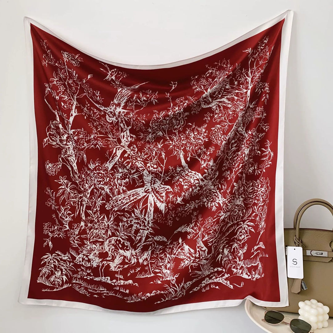 Women's silk scarf in elegant botanical design Kalsten