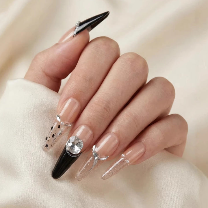 Artistic Rhinestone-Embellished Stiletto Press-On Nail Art Kalsten