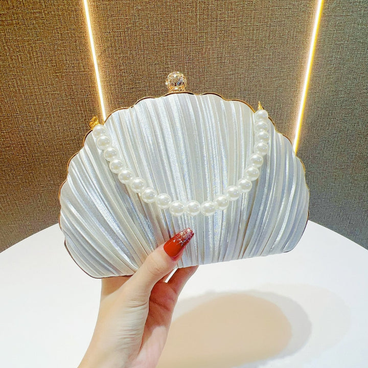 Pearl-Accented Pleated Evening Clutch