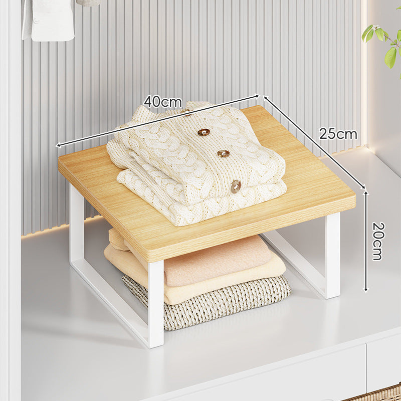 Compact Wooden-Top Metal Shelf Riser for Closet and Countertop