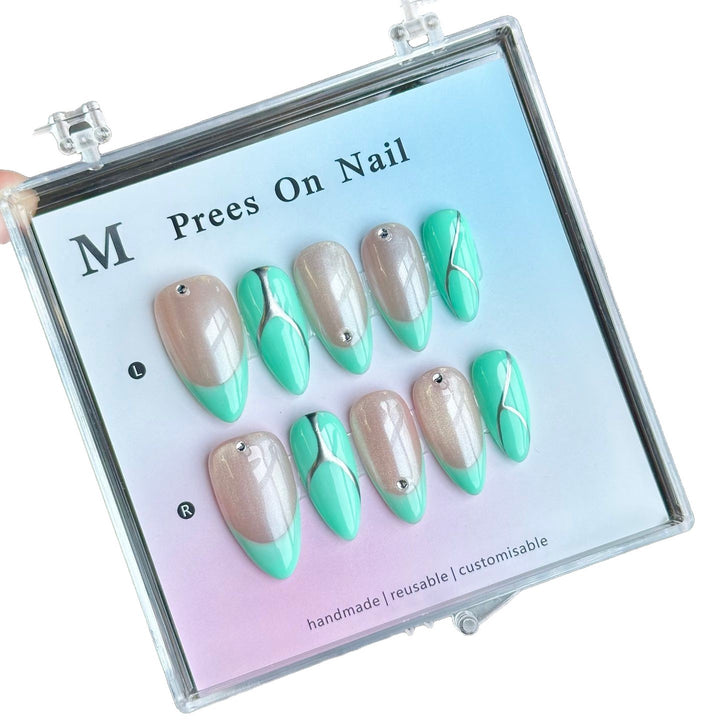 Artistic Press-On Nail Set with Unique Geometric Design
