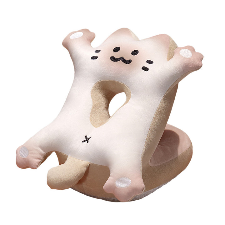 Plush neck pillow with head opening and rollable cuddle blanket set