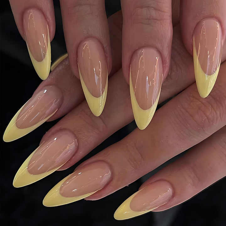 Artificial nails with elegant French tip in yellow Kalsten